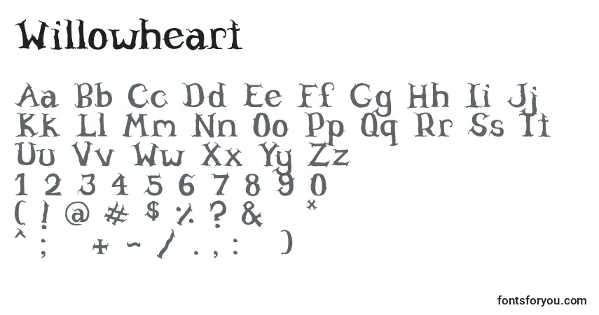 Czcionka Willowheart – alfabet, cyfry, specjalne znaki