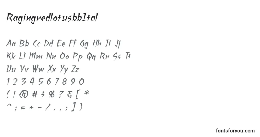 Schriftart RagingredlotusbbItal – Alphabet, Zahlen, spezielle Symbole