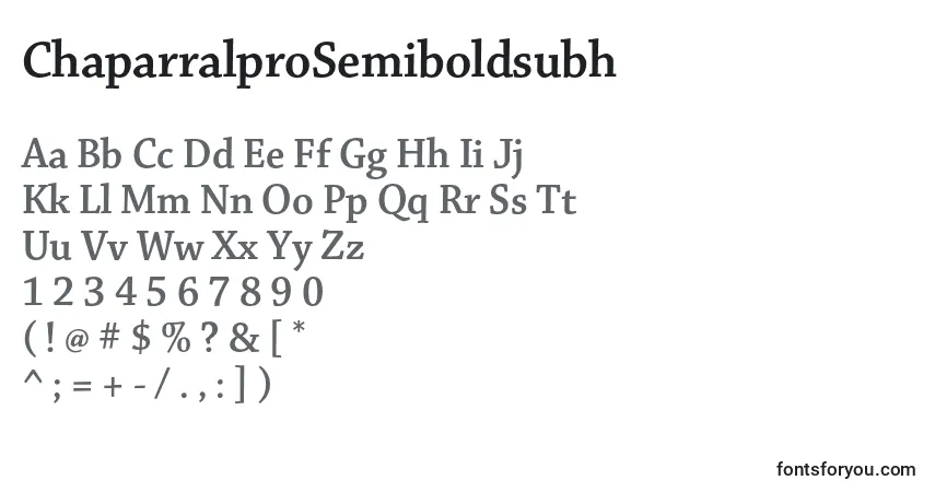Fuente ChaparralproSemiboldsubh - alfabeto, números, caracteres especiales