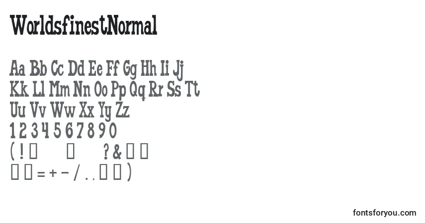 A fonte WorldsfinestNormal – alfabeto, números, caracteres especiais