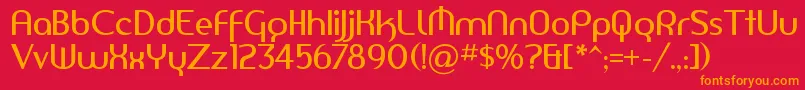 フォントAmerikaSans – 赤い背景にオレンジの文字