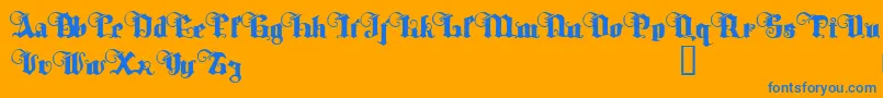 TyrfingDemo-Schriftart – Blaue Schriften auf orangefarbenem Hintergrund