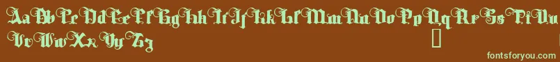 フォントTyrfingDemo – 緑色の文字が茶色の背景にあります。