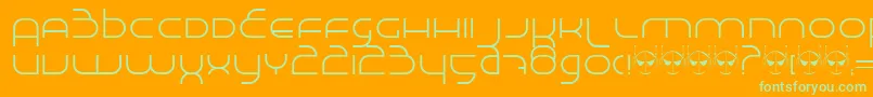 MadeInSpace-Schriftart – Grüne Schriften auf orangefarbenem Hintergrund