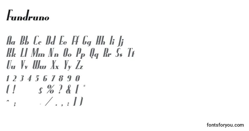 Czcionka Fundruno – alfabet, cyfry, specjalne znaki
