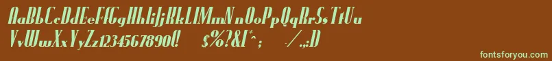 フォントFundruno – 緑色の文字が茶色の背景にあります。