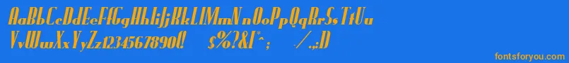 フォントFundruno – オレンジ色の文字が青い背景にあります。