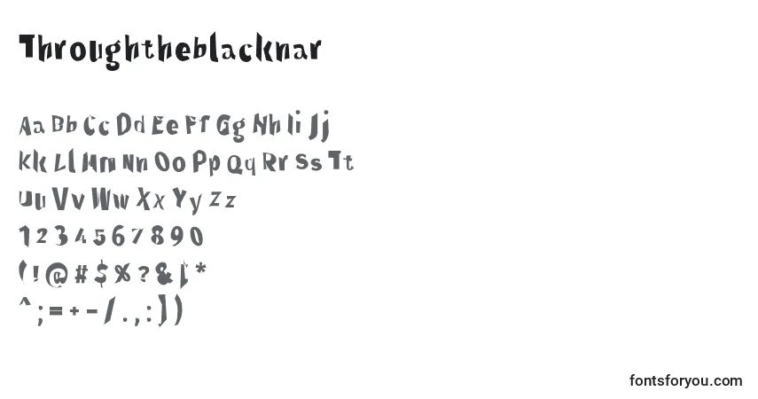 Schriftart Throughtheblacknar – Alphabet, Zahlen, spezielle Symbole