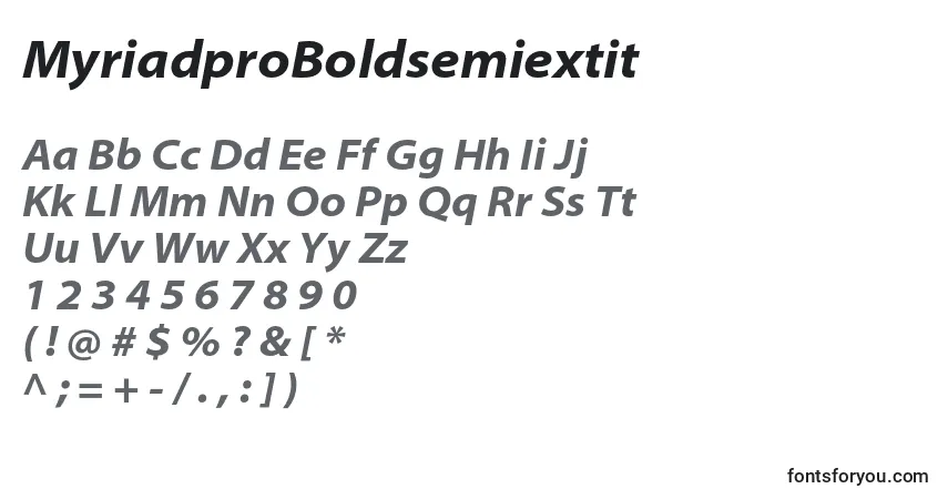 A fonte MyriadproBoldsemiextit – alfabeto, números, caracteres especiais