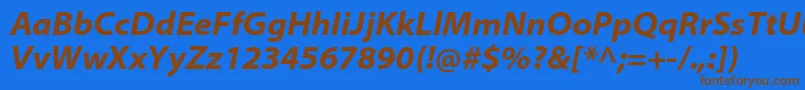 フォントMyriadproBoldsemiextit – 茶色の文字が青い背景にあります。