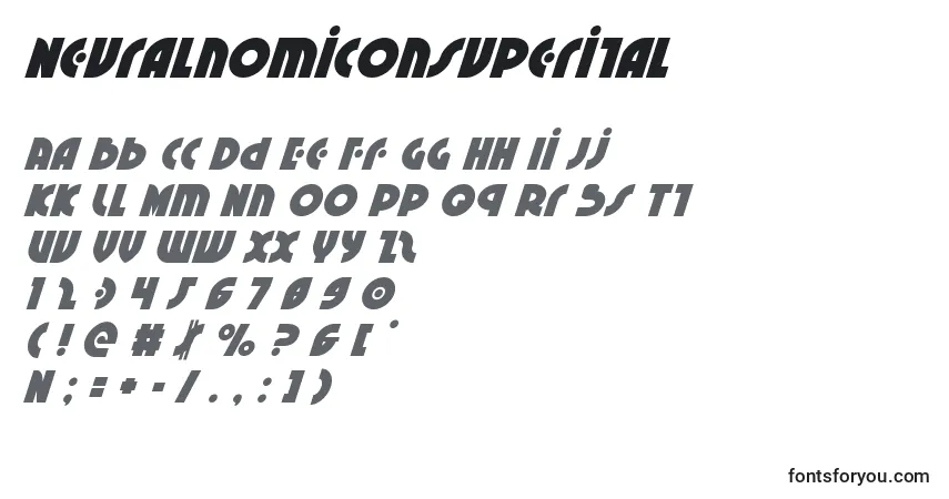 Neuralnomiconsuperital-fontti – aakkoset, numerot, erikoismerkit