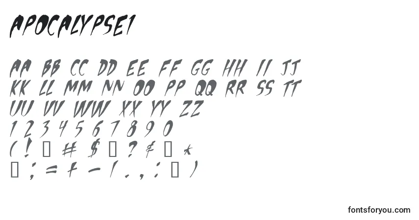 Czcionka Apocalypse1 – alfabet, cyfry, specjalne znaki