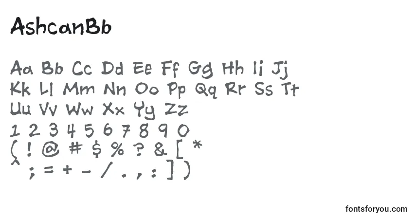 A fonte AshcanBb – alfabeto, números, caracteres especiais