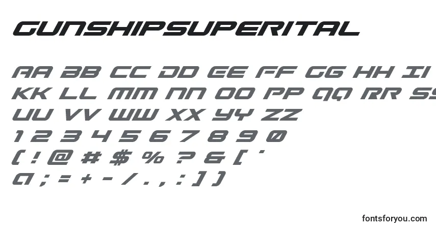 Schriftart Gunshipsuperital – Alphabet, Zahlen, spezielle Symbole