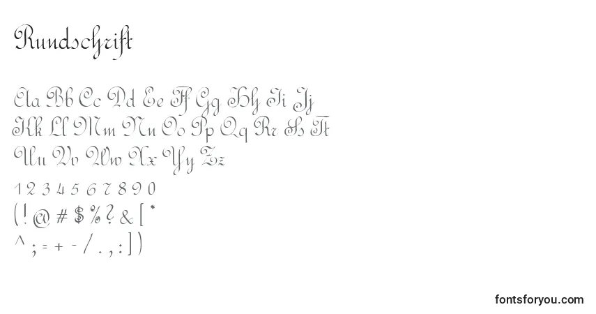 Schriftart Rundschrift – Alphabet, Zahlen, spezielle Symbole