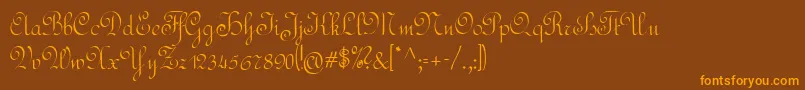 フォントRundschrift – オレンジ色の文字が茶色の背景にあります。