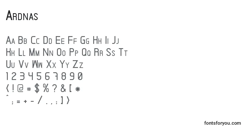 Ardnas-fontti – aakkoset, numerot, erikoismerkit
