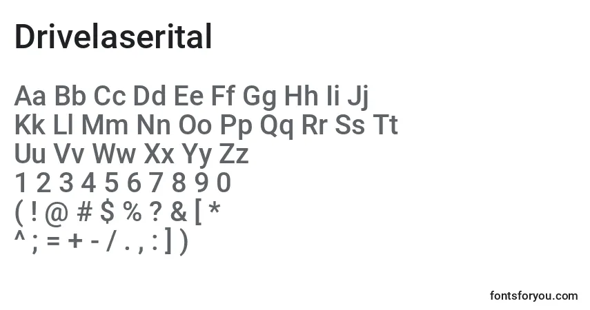 Schriftart Drivelaserital – Alphabet, Zahlen, spezielle Symbole