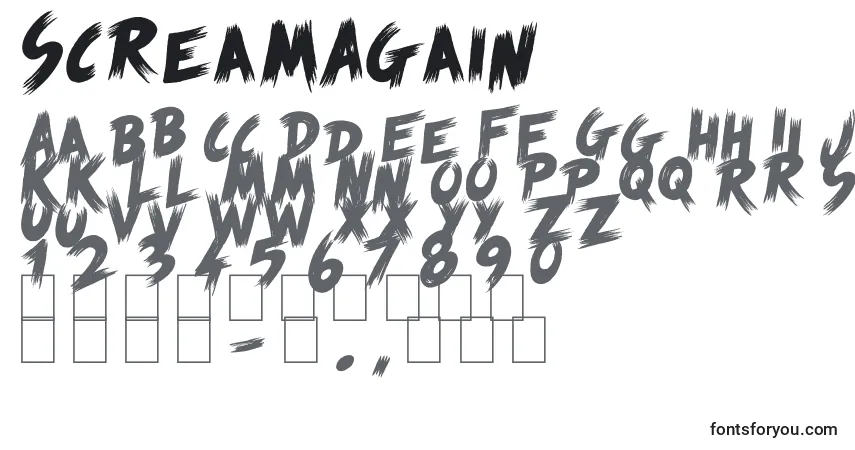 Czcionka ScreamAgain – alfabet, cyfry, specjalne znaki