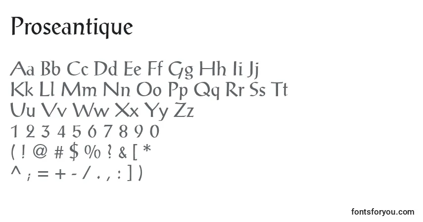 Proseantique-fontti – aakkoset, numerot, erikoismerkit