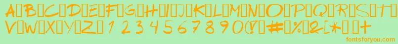 フォントWipeout – オレンジの文字が緑の背景にあります。
