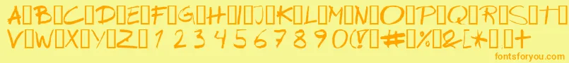 フォントWipeout – オレンジの文字が黄色の背景にあります。