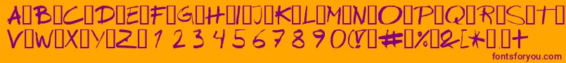 Wipeout-Schriftart – Violette Schriften auf orangefarbenem Hintergrund