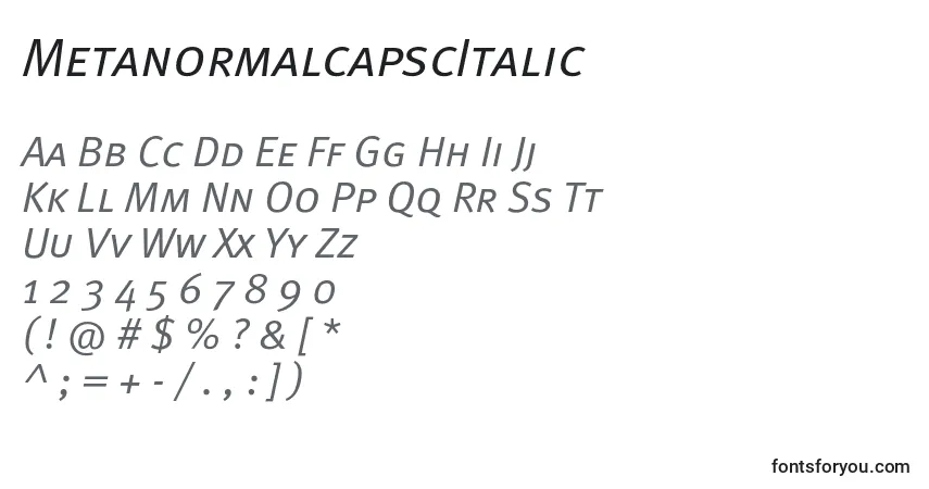 Schriftart MetanormalcapscItalic – Alphabet, Zahlen, spezielle Symbole