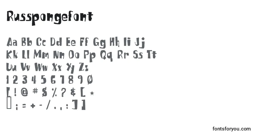 Schriftart Russpongefont – Alphabet, Zahlen, spezielle Symbole
