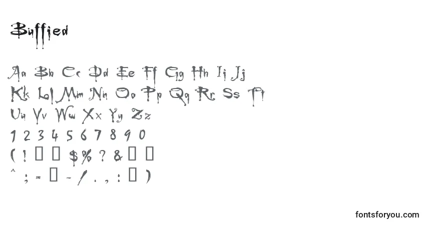 Czcionka Buffied – alfabet, cyfry, specjalne znaki