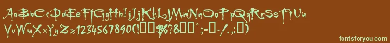 Buffiedフォントについての詳細 フォントBuffied – 緑色の文字が茶色の背景にあります。
