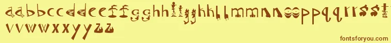 Tiki-Schriftart – Braune Schriften auf gelbem Hintergrund