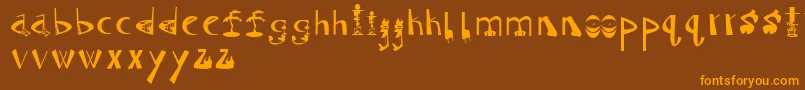 Tiki-Schriftart – Orangefarbene Schriften auf braunem Hintergrund