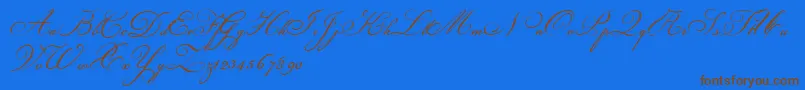 Champignon-Schriftart – Braune Schriften auf blauem Hintergrund
