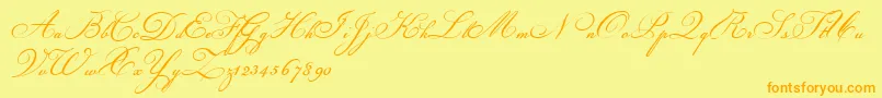 フォントChampignon – オレンジの文字が黄色の背景にあります。