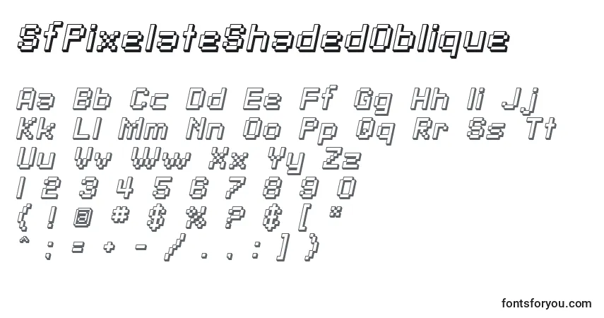 SfPixelateShadedOblique-fontti – aakkoset, numerot, erikoismerkit