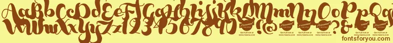 フォントBumblebeesDemo – 茶色の文字が黄色の背景にあります。