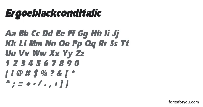 Czcionka ErgoeblackcondItalic – alfabet, cyfry, specjalne znaki