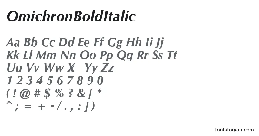 Шрифт OmichronBoldItalic – алфавит, цифры, специальные символы