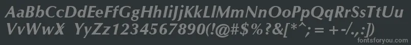 OmichronBoldItalic-fontti – harmaat kirjasimet mustalla taustalla