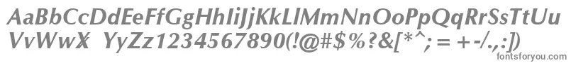 OmichronBoldItalic-fontti – harmaat kirjasimet valkoisella taustalla