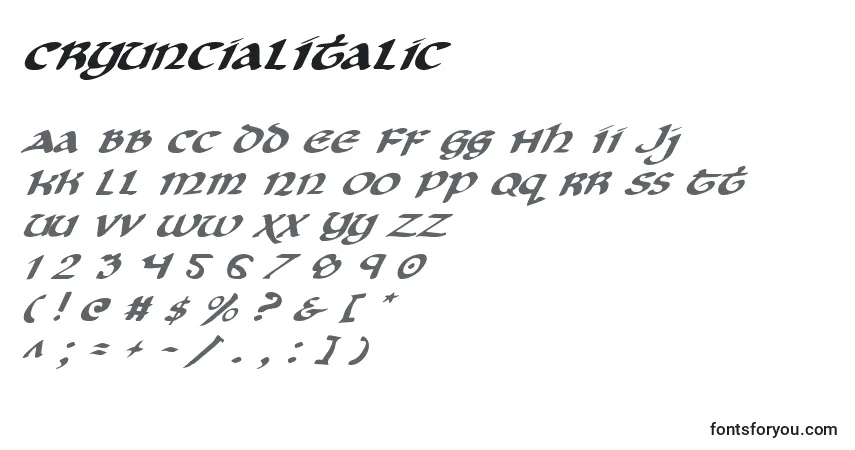 Czcionka CryUncialItalic – alfabet, cyfry, specjalne znaki