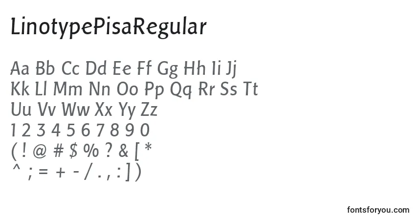 Шрифт LinotypePisaRegular – алфавит, цифры, специальные символы