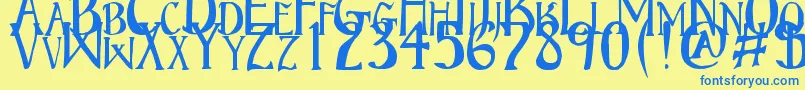 フォントBruceStandardText – 青い文字が黄色の背景にあります。