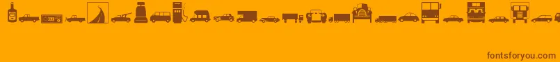 Transportation-Schriftart – Braune Schriften auf orangefarbenem Hintergrund