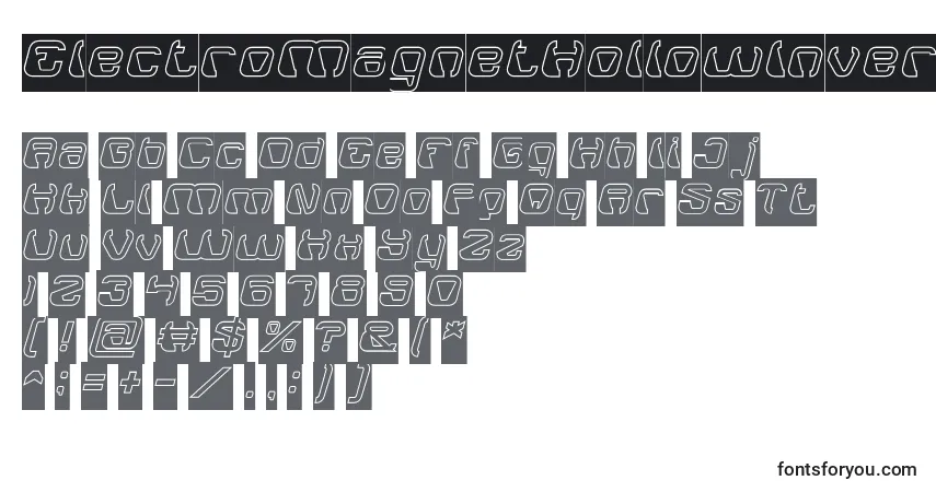 Czcionka ElectroMagnetHollowInverse – alfabet, cyfry, specjalne znaki