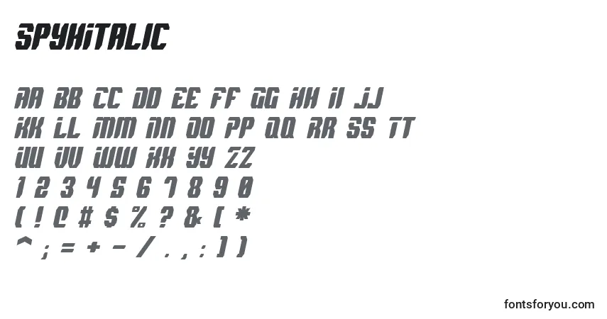 A fonte SpyhItalic – alfabeto, números, caracteres especiais
