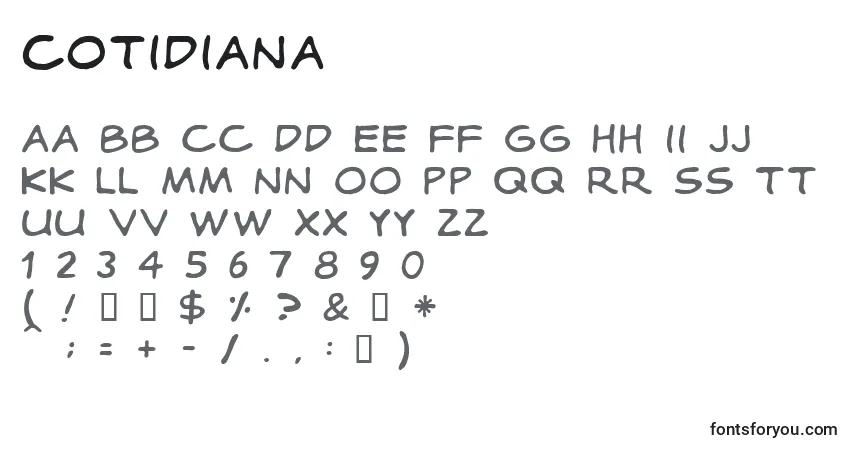Czcionka Cotidiana – alfabet, cyfry, specjalne znaki