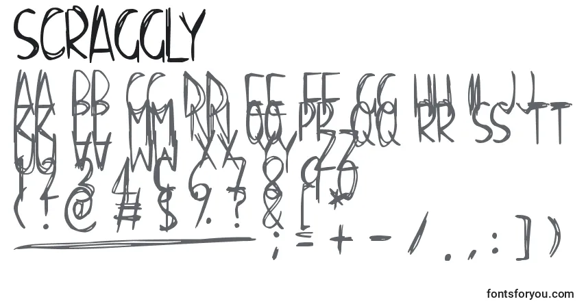 A fonte Scraggly – alfabeto, números, caracteres especiais