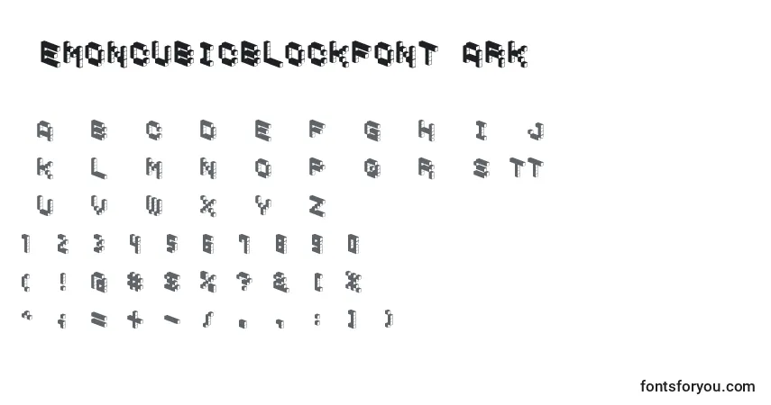 A fonte DemoncubicblockfontDark – alfabeto, números, caracteres especiais